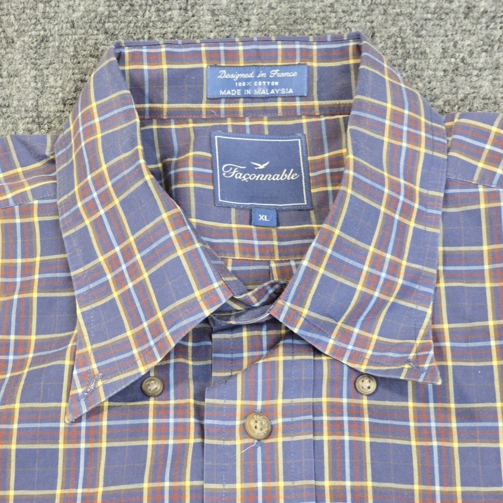 Vintage Façonnable Button-Down Shirt XL Plaid Made in‎ Malaysia 100% Cotton - Picture 4 of 9